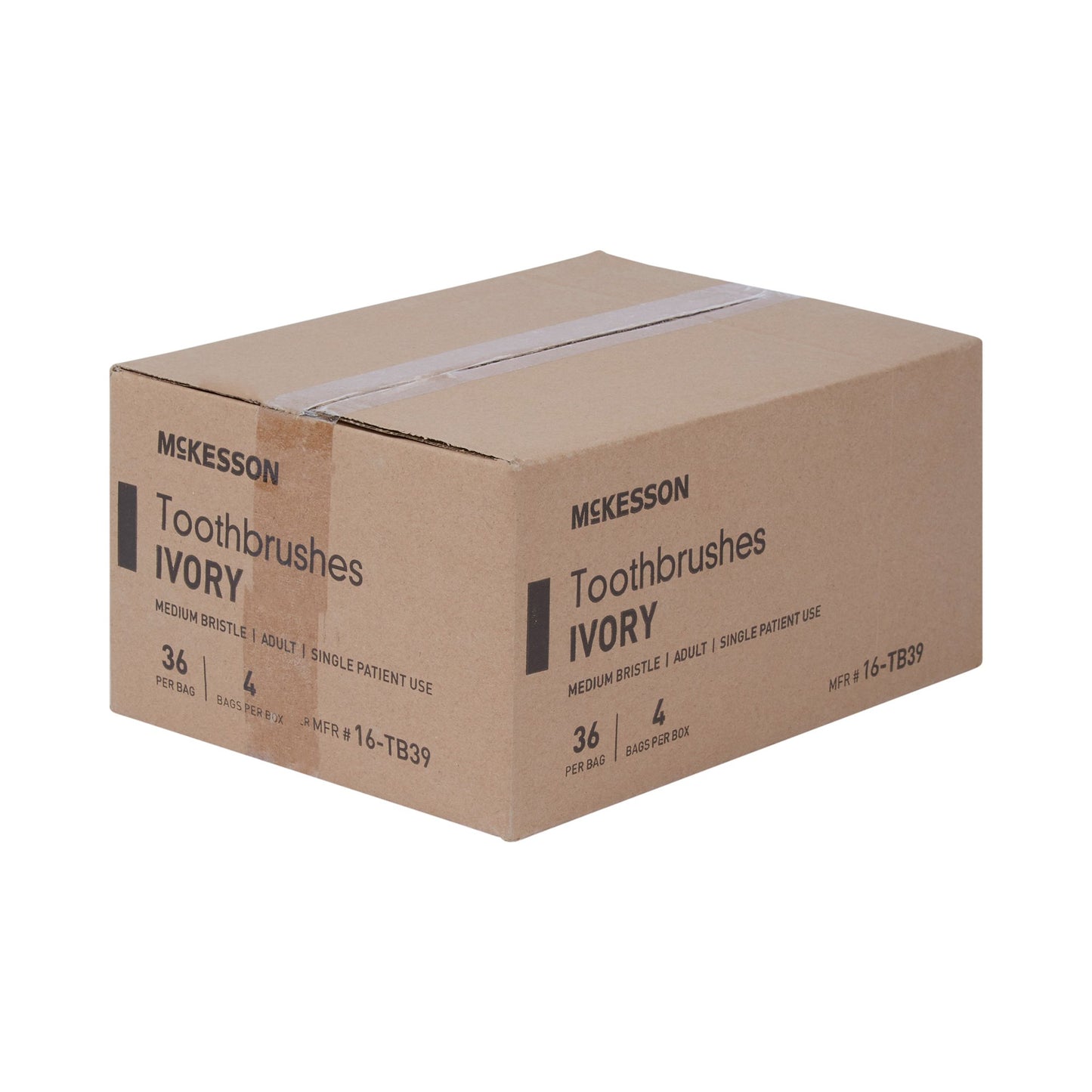 McKesson Toothbrush, Ivory, Medium, 1-1/16" x 3/8" Head, 1/2" x 5-7/8" Handle