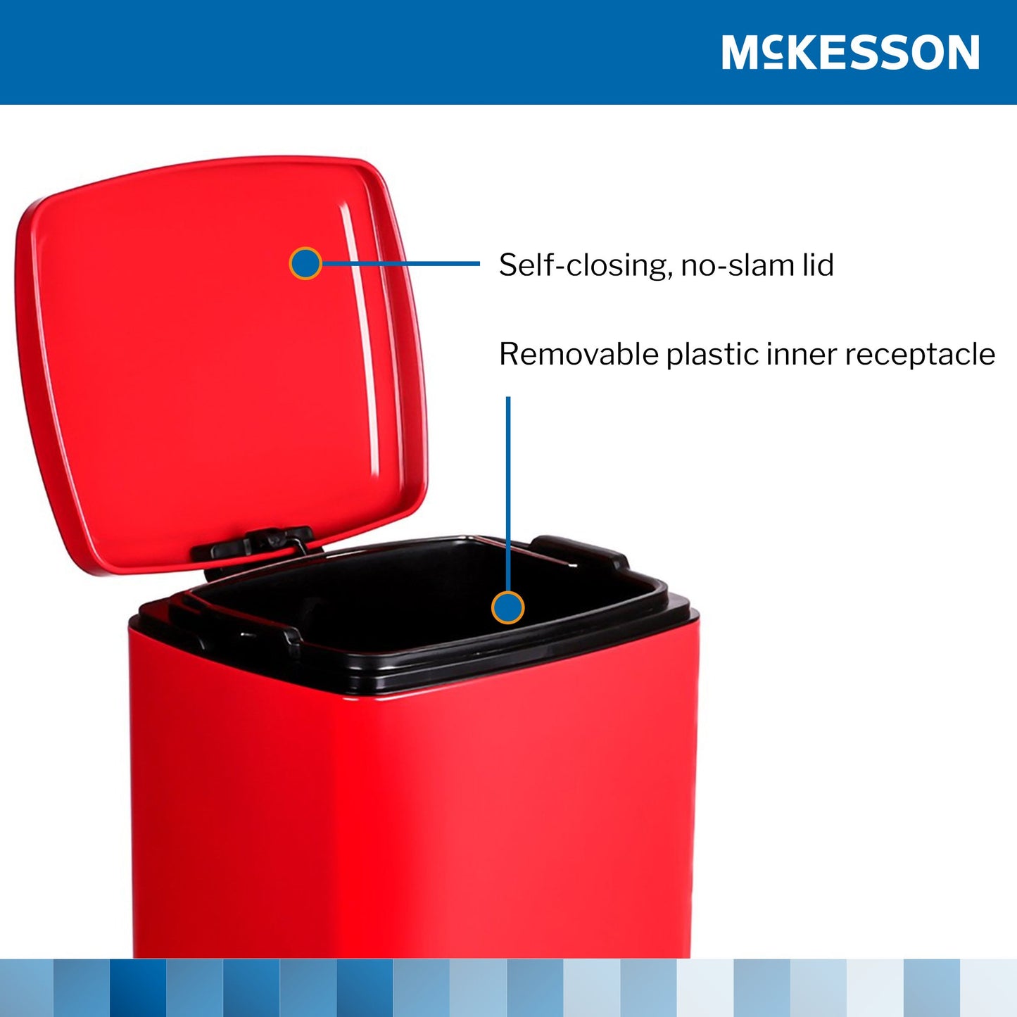 McKesson Red Square Step-On Trash Can, 8 gallon