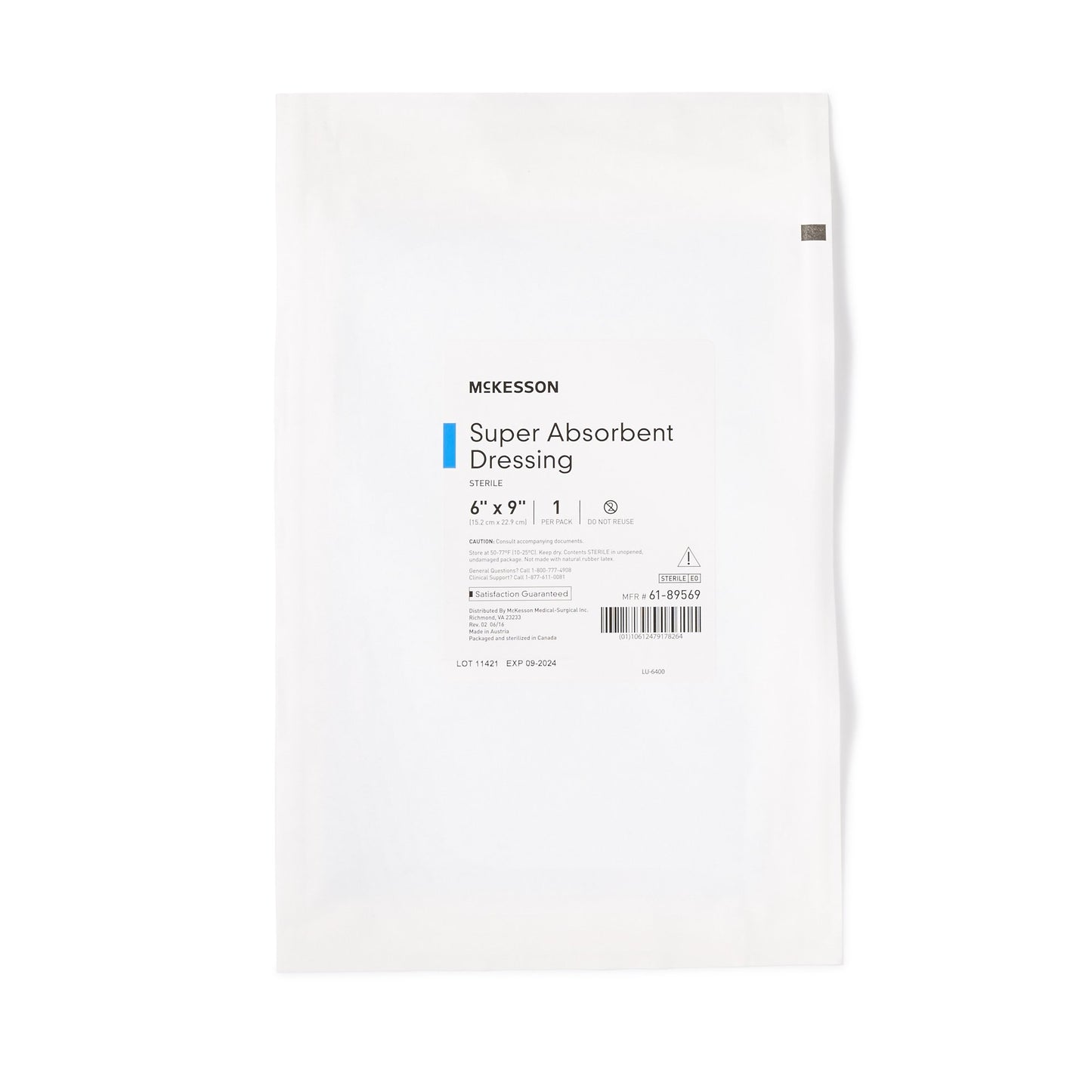 McKesson Super Absorbent Dressing, 6 x 9 Inch