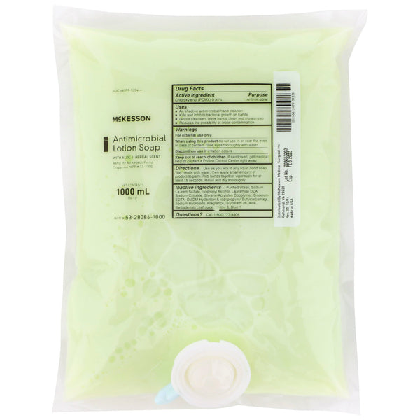 McKesson Antimicrobial Lotion Soap, Herbal Scent, With Aloe, 1,000 mL Refill Bag