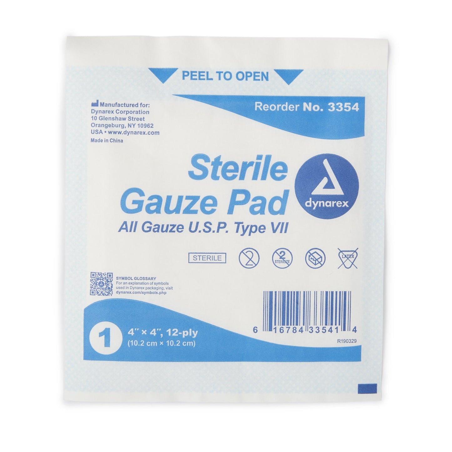 dynarex® Sterile Gauze Sponge, 4 x 4 Inch, 12-Ply