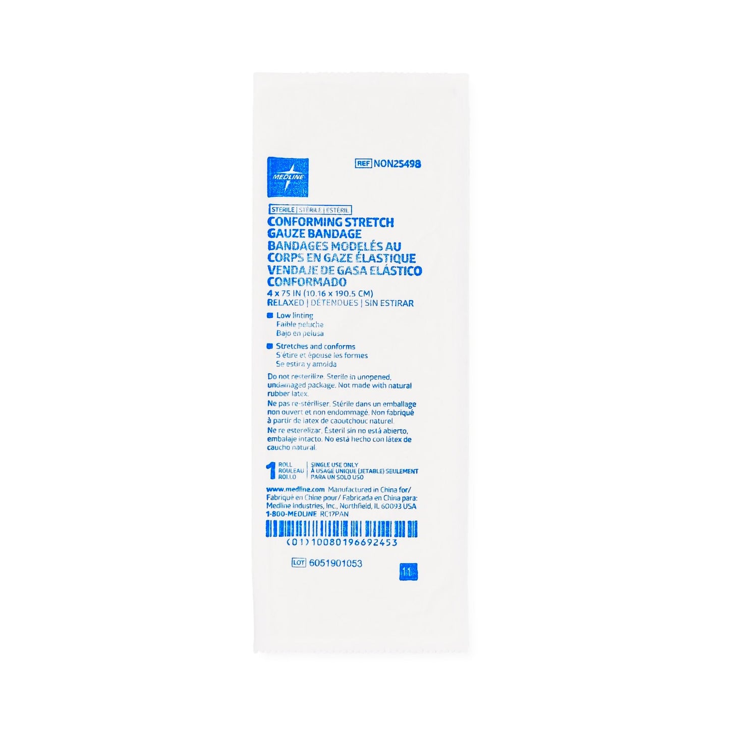 Medline Sterile Conforming Bandage, 4 Inch x 4-1/10 Yard
