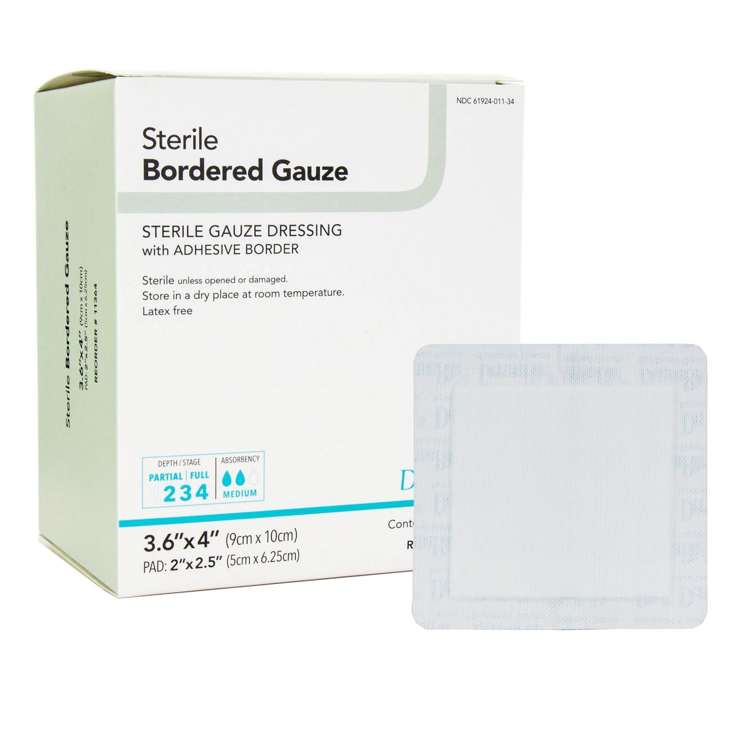 DermaRite® Gauze Adhesive Dressing, White, Sterile, 3-3/5 x 4 inch