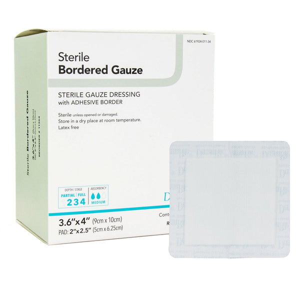 DermaRite® Gauze Adhesive Dressing, White, Sterile, 3-3/5 x 4 inch