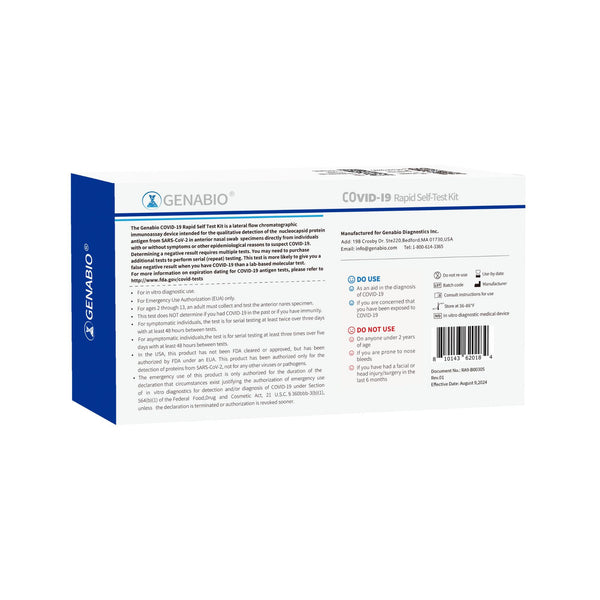 Genabio® COVID-19 at Home Rapid Self-Test Kit, Five Tests per Pack