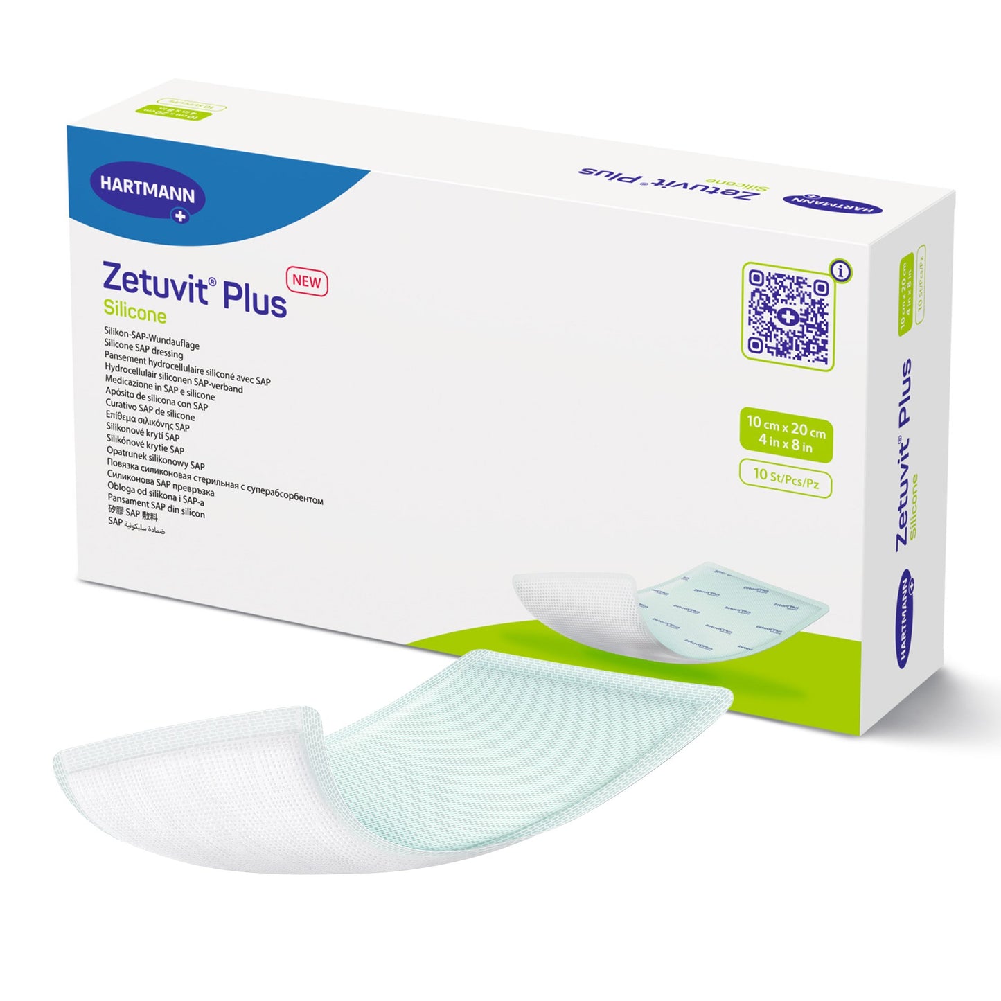 Zetuvit® Plus Silicone Super Absorbent Dressing, 4 x 8 Inch