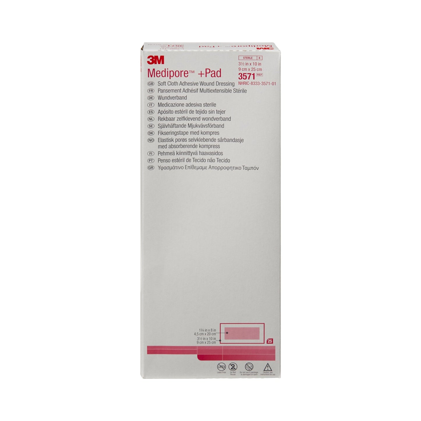 3M™ Medipore™ + Pad Soft Cloth Adhesive Dressing, 3½ x 10 Inch