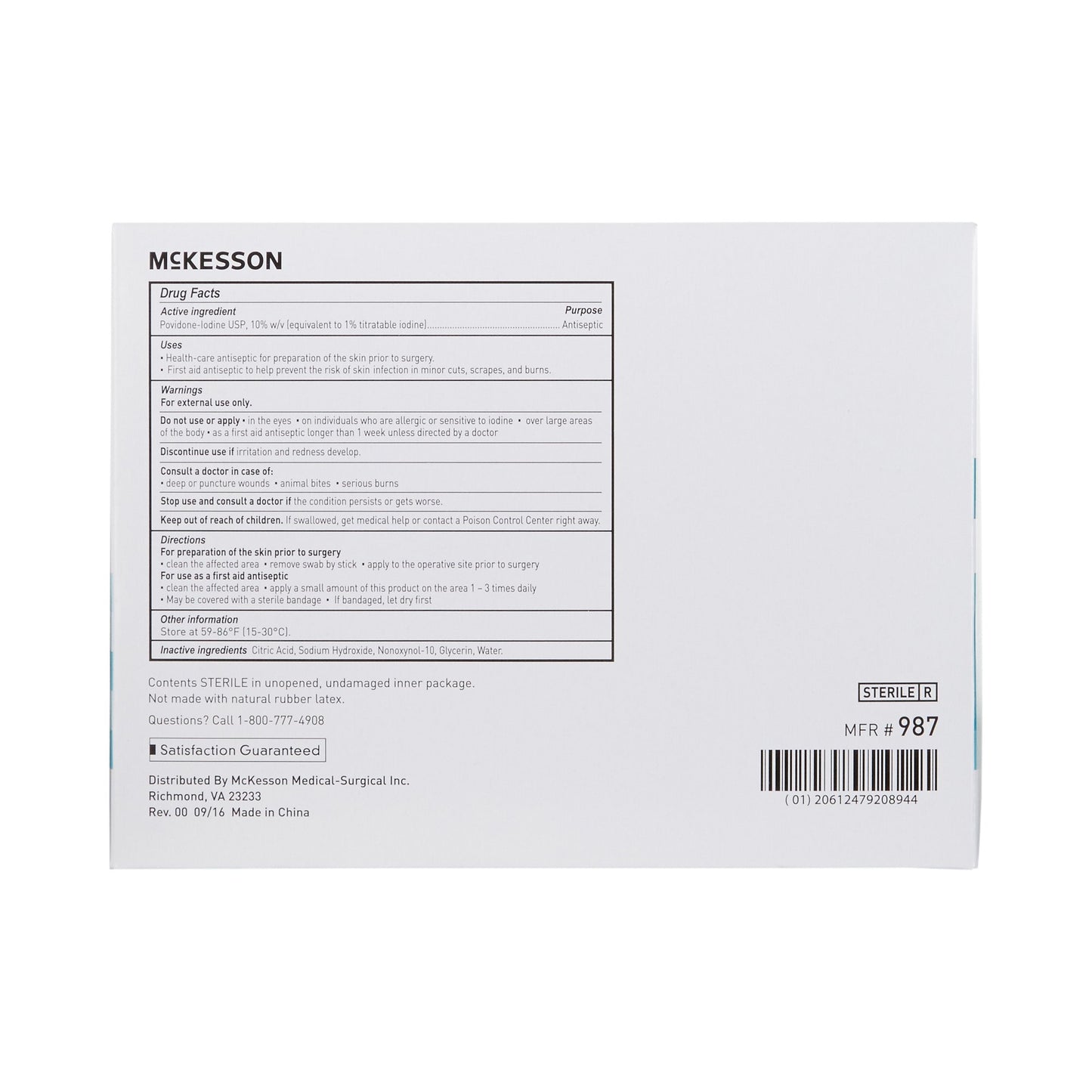 McKesson Impregnated Swabstick 3 Pack 10% Strength