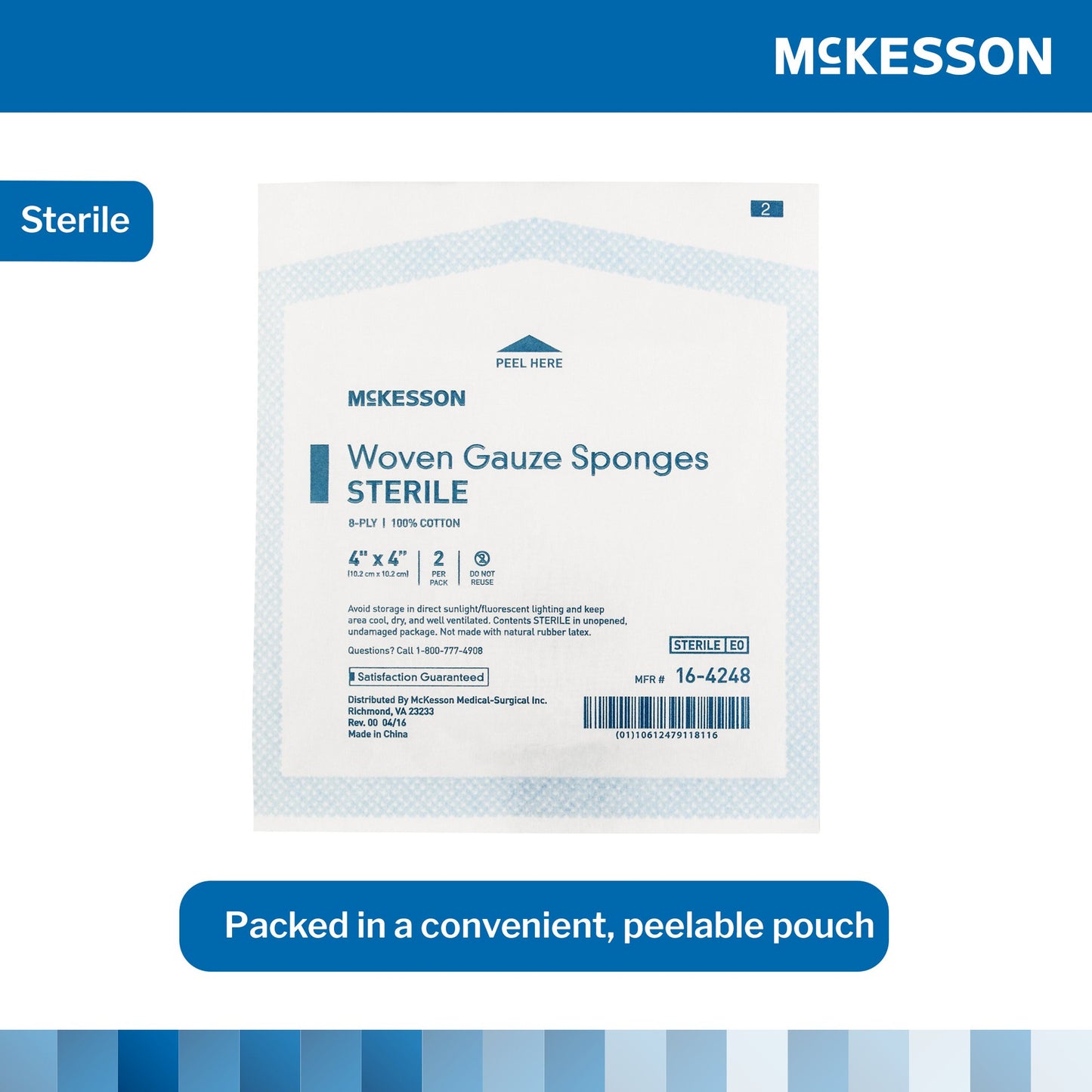 McKesson Sterile Gauze Sponge, 4 x 4 Inch, 8-Ply