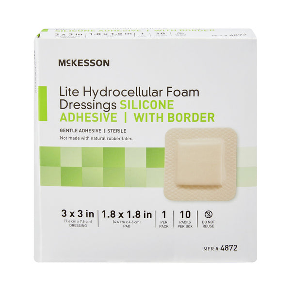 McKesson Lite Hydrocellular Foam Dressings w/ Border & Silicone Adhesive, 3 x 3"