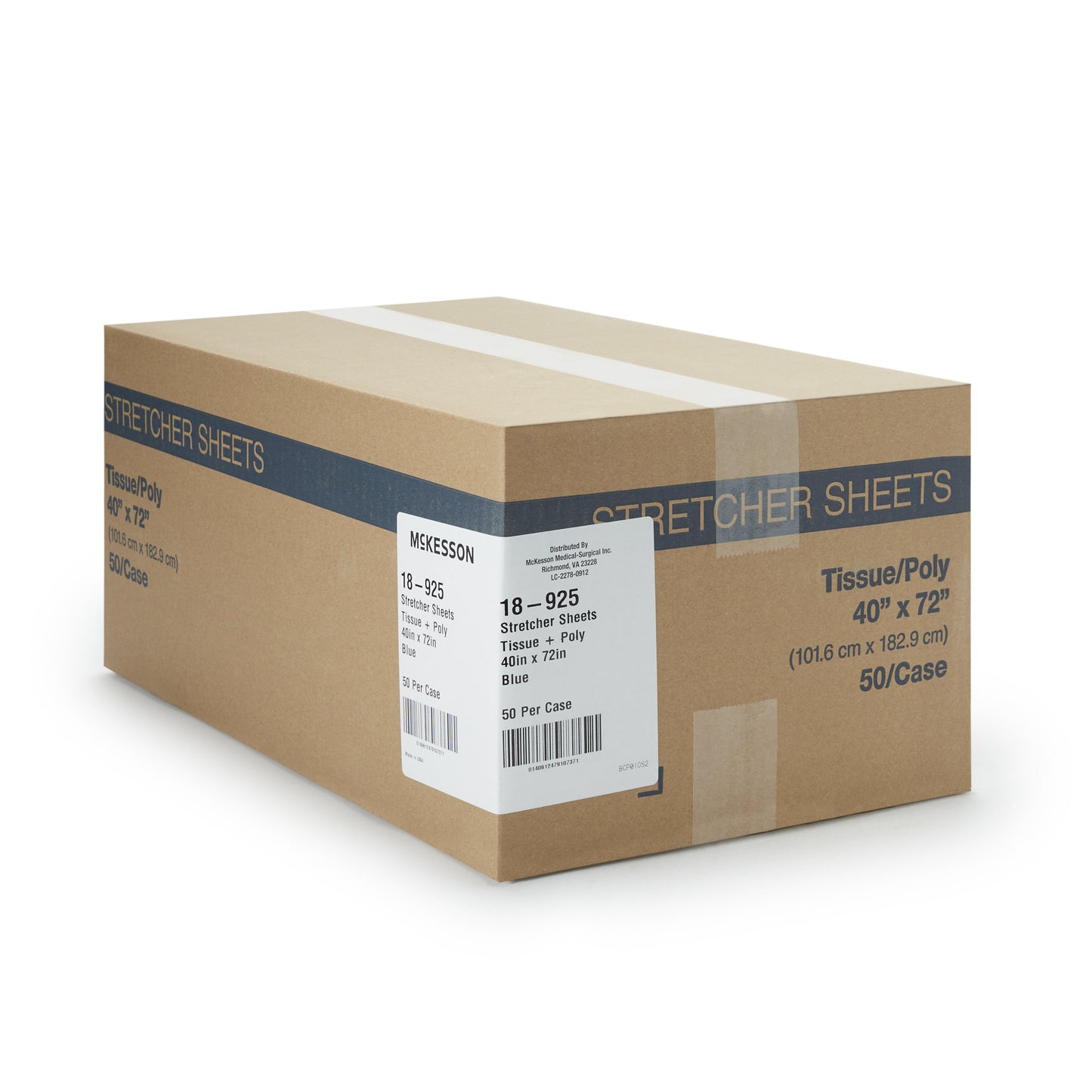 McKesson Blue Flat Stretcher Sheet, 40 x 72 Inch