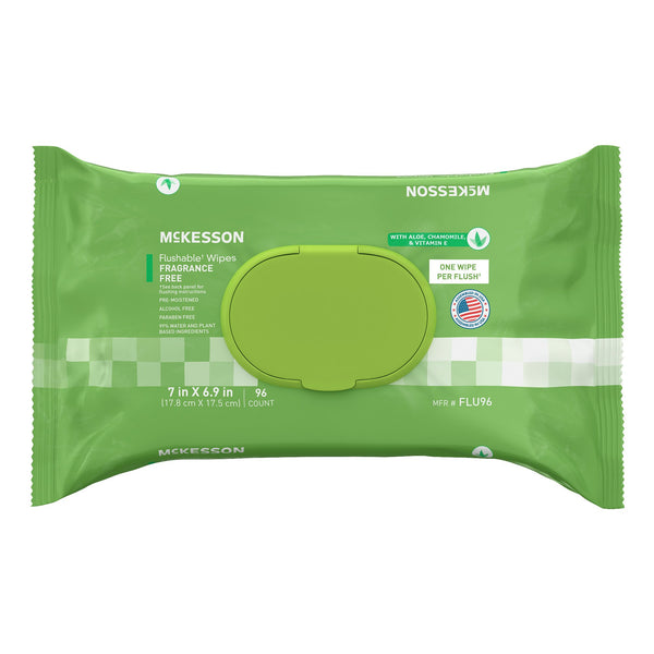 McKesson Flushable* Wet Wipes - Unscented, 96 Wet Wipes per Pack