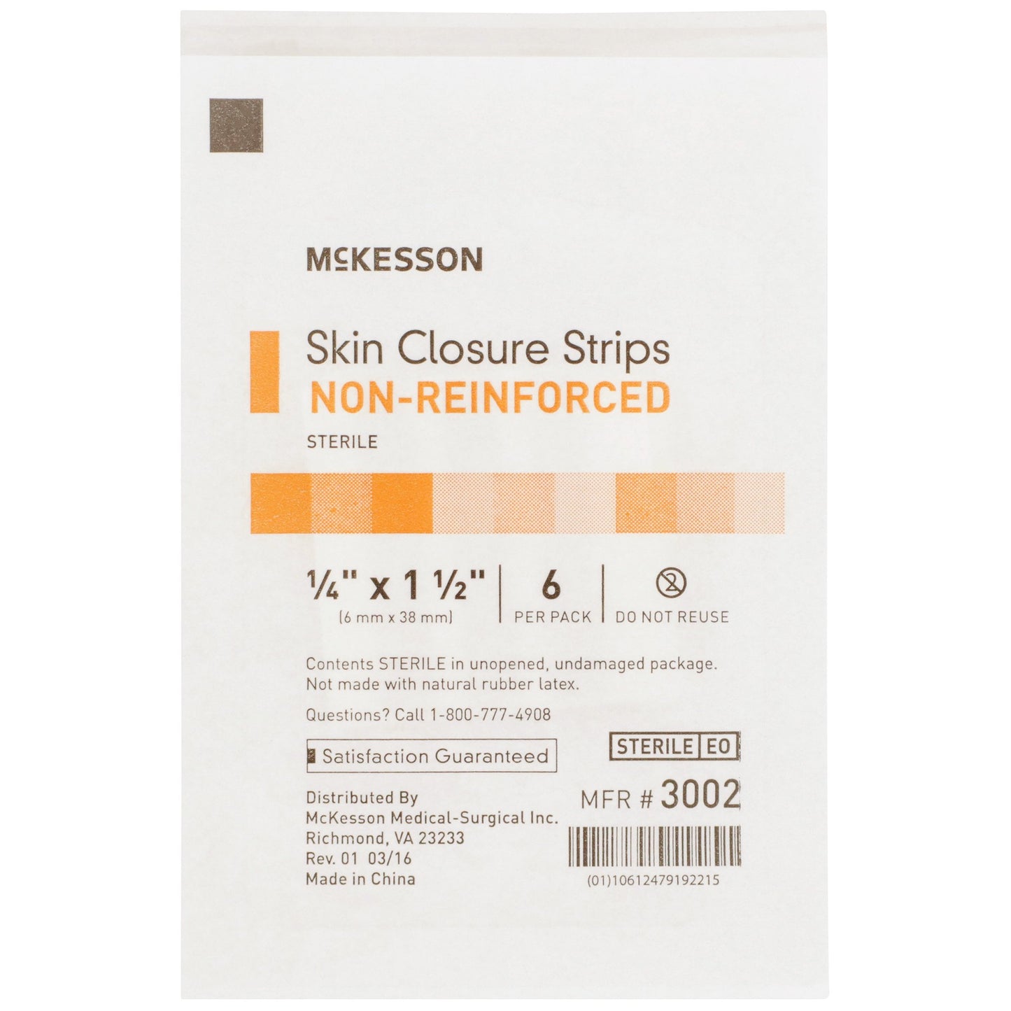 McKesson Nonreinforced Skin Closure Strip, 1/4 x 1-1/2 Inch
